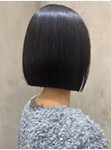 イメチェン外ハネボブ美髪ワイドバングミディアム縮毛矯正ボブ