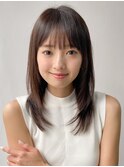 小顔 前髪 レイヤーカット くびれヘア  アプリコットオレンジ"