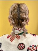 おだんごアレンジ　お呼ばれヘア　編み込みヘアアレンジ