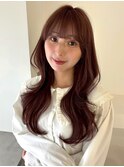 くびれヘア レイヤーカット ピンクブラウン 韓国レイヤーカット