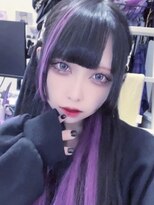 オズ 梅田店(OZ) 黒髪ロング×紫メッシュ、インナー/エクステ80枚/地雷系