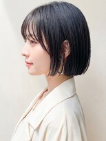 アプリール 北見(Aprire)&nbsp;小顔ミニボブ黒髪前下がりボブブリーチなしカラーグレージュ