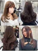 レイヤーカットインナーカラーイヤリングカラー色落ち綺麗表参道