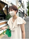 ピンクブラウンカラーハンサムショートショートボブマッシュボブ