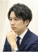 ビジネス◎メンズパーマ 七三分け×ニュアンス 刈り上げ