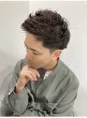 【メンズヘアセット/アップバングショート】メンズパーマ/黒染め