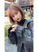 外ハネボブ　ミディアム　レイヤーカット　春カラー　ベージュ