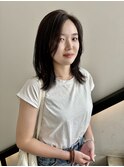 オリーブベージュ ミディアムレイヤー 前髪なし 吉祥寺《宮坂》