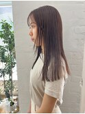ミルクティーアッシュグレージュミディアムロングウルフ30代