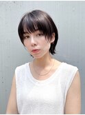 大人ショートボブフェイスレイヤー前髪あり外ハネボブK20250609