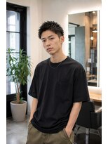 MEN's Baguz MEN'Sカット/ MEN'Sパーマ/ MEN'Sカラー 韓国風メンズツーブロック無造作パーマ束感アップバング
