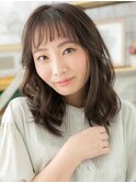 ★黒髪斜めバング韓国風巻き小顔エアリーミディアム30代40代★10