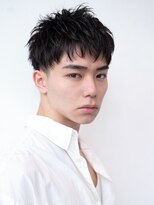 ユウ 渋谷(U) メンズ波巻きセンターパート韓国風黒髪ツーブロックマッシュ