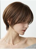 表参道白髪ぼかしハイライトウルフショートヘアグレージュ40代