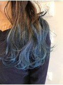 O-tete 毛先カラーブルー系ブリーチグラデーション