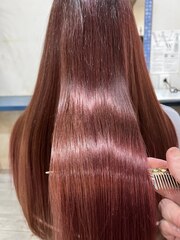 「髪質改善」高濃度水素カラーピンクベージュヘルシースタイル