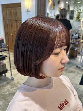 ナルヘアー 越谷(Nalu hair) 切りっぱなしボブ/デザインカラー/ピンクブラウン