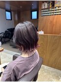 ラベンダーピンクラインカラー切りっぱなし外ハネくびれヘア