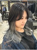 ＊インナーカラーホワイトグレーハイレイヤーロングウルフカット