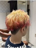 韓国マッシュウルフピンクベージュセンターパートハイトーン