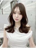 透明感グレージュブラウン/ミディアムレイヤー/くびれミディアム
