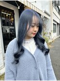 ケアブリーチネイビーグレージュ顔周りレイヤーカット韓国ヘア