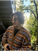 バレイヤージュツーブロックメンズパーマ フェードカットパーマ