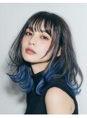 【韓国・レイヤー】エンドカラーブルー・セミロング