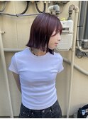 ブリーチ無しダブルの赤と大人ボブの