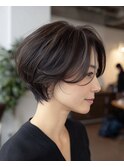 小顔ボブルフネビージュ30代40代ショート17