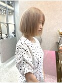 ダブルカラーホワイトミルクティーベージュ韓国切りっぱなしボブ