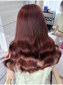 《chihina》レッドカラー/艶カラー/ブリーチなし/レイヤーロング