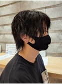メンズミディアムウルフマッシュウルフツイストスパイラルパーマ