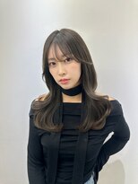 小顔ブリーチなし黒髪ネビージュワンレンローレイヤーボブルフ