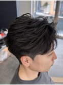 韓国へアカルマパーマワックスなしセンターパート黒髪ウルフ