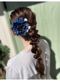 編みおろしポニー/浴衣ヘアセット/ヘアアレンジ