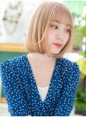 韓国風ハイトーンカラー小顔切りっぱなしボブh4川口10代20代30代
