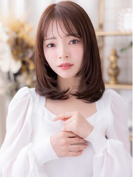 ツヤ感グレーブラウンシャギーカットセミディa上尾20代30代40代