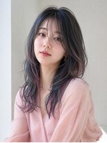 フルショウ アシヤ(FURUSHO ASHIYA) ピンクメッシュくびれレイヤー ダークブルーグレー
