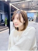 ☆顔周りカット前髪ミディアムワンカール