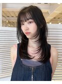 レイヤーカット/グレージュカラー/暗髪カラー