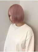ピンクベージュ/ブリーチ/ミニマルボブ/シースルーバング