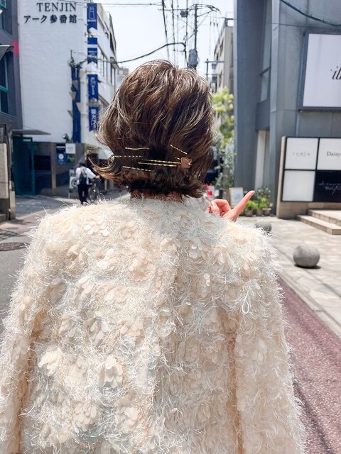 ボブ アレンジ　こなれアレンジ　ヘアセット 結婚式 パーティー