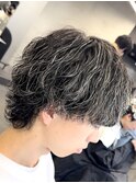 メンズメッシュハイライトカラー太めシャドウパーマ緩めパーマ