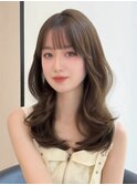 韓国レイヤー20代30代セミロングヘーゼルベージュ