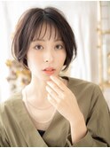 オン眉/小顔ショート/小顔カット/ダークアッシュ/無造作/30代g