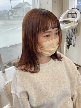 アチーブ ヘア デザイン(achieve hair design) 英国風ツヤ髪オレンジブラウン 顔回りレイヤー外ハネミディ