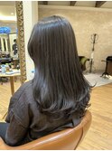 美髪ワンカールロングレイヤーカットダークアッシュシアーカラー