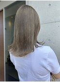 外国人風カラー切りっぱなしミディハイトーングレージュカラー