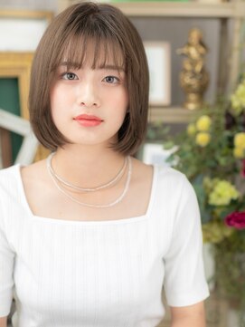 カバーヘア ブリス 北浦和(COVER HAIR bliss) シースルーバングオリーブベージュ丸みボブc5北浦和20代30代40代